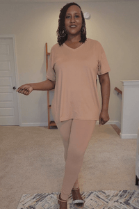 V - Neck Side Slits Basic Set - What A Diva Wears Boutique
