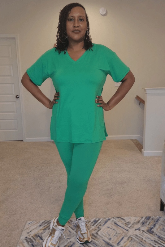 V - Neck Side Slits Basic Set - What A Diva Wears Boutique