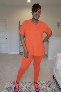 V Neck Side Slits Basic Set - What A Diva Wears Boutique
