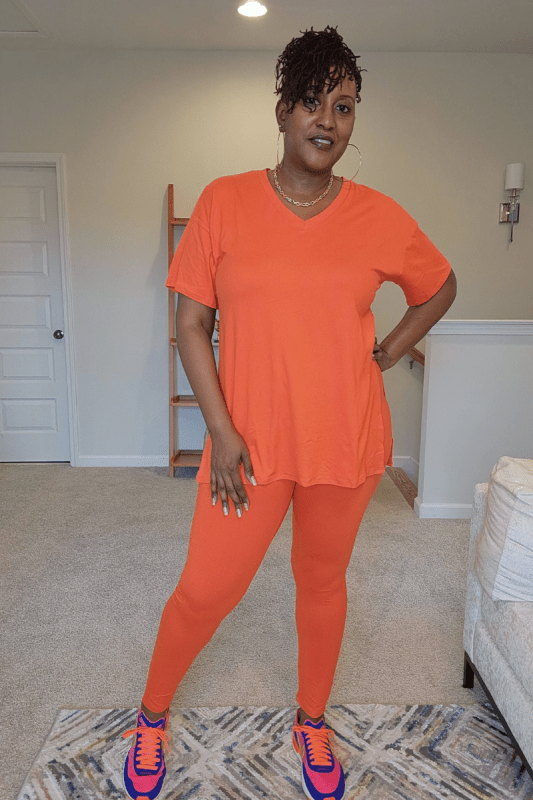 V Neck Side Slits Basic Set - What A Diva Wears Boutique