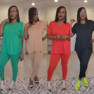 V - Neck Side Slits Basic Set - What A Diva Wears Boutique