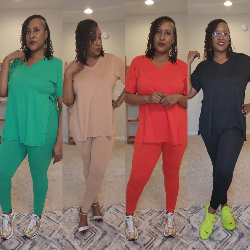 V - Neck Side Slits Basic Set - What A Diva Wears Boutique