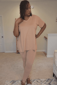 V - Neck Side Slits Basic Set - What A Diva Wears Boutique