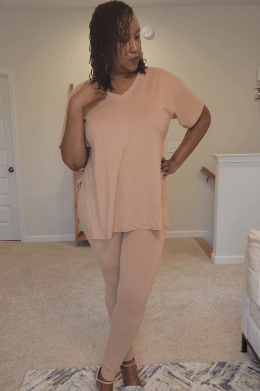 V - Neck Side Slits Basic Set - What A Diva Wears Boutique