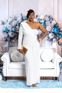 Winter Goddess One - Shoulder Jumpsuit (Reg & Plus Sizes) - What A Diva Wears Boutique